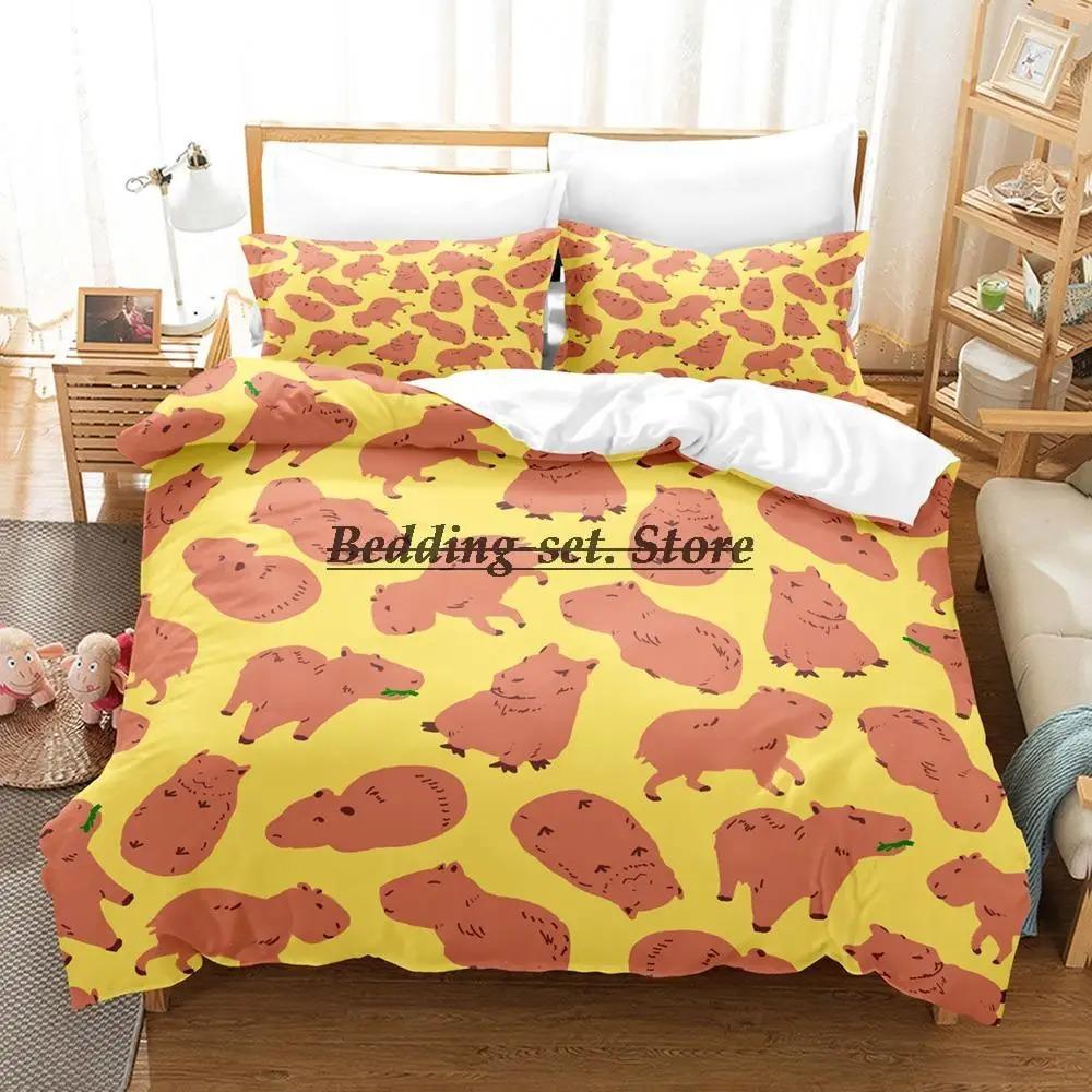 Kawaii Capybaras 3D Bedding Set Single Twin Full Queen King Size Soft Duvet Cover Anime Bed Sheet Set for Adult Kids