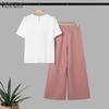 ZANZEA Women Patchwork Short Sleeve Blouse and Pants Summer Two Piece Suit Sets