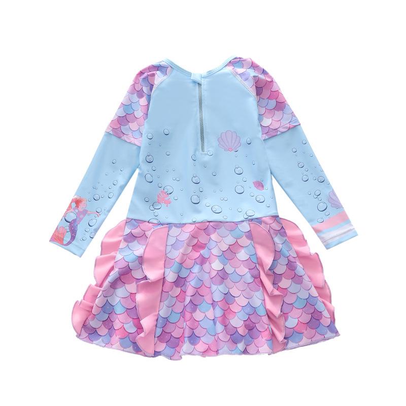2026 Long Sleeve Girls' One-Piece Swimsuit Skirt Style with CPC Certification for Medium and Large Children