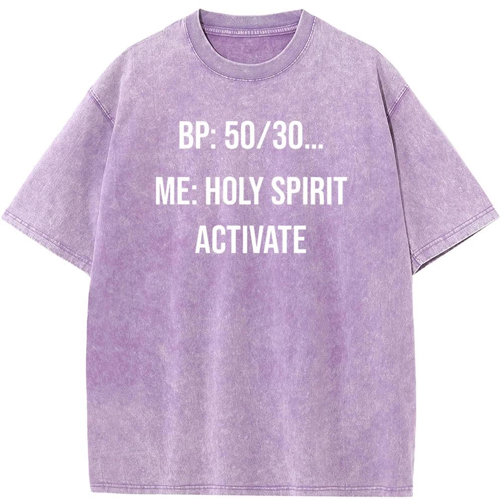 Holy Spirit Activate Nurse Life Print Short Sleeve T-shirt Summer Cotton Washed T-Shirt Novelty Casual Loose Bleached Tshirt