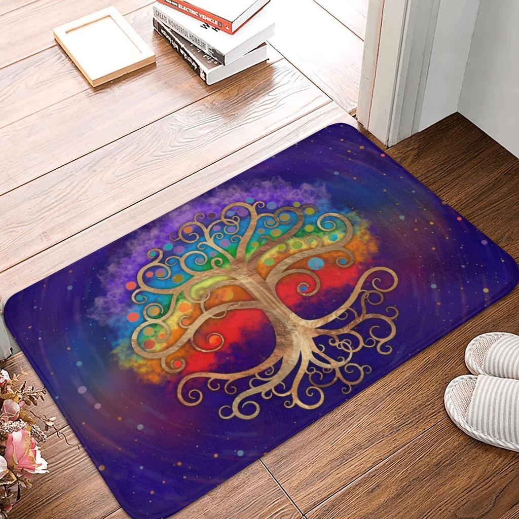 Norse Tree Of Life Printed Flannel Door Mat Viking Rune Design Soft Absorbent Rug For Home Decor Gift Idea