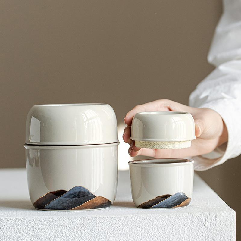 Thousand Miles Jiangshan Small Mini Portable Tea Can Chinese Simple Storage Jar Ceramic Sealed Jar Storage Jar Medicine Jar