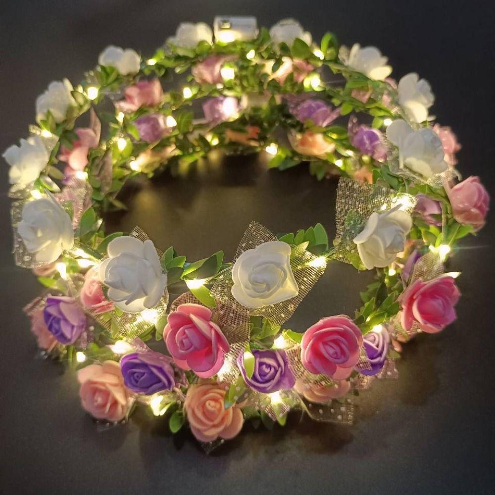 Tiara Flower Crowns Simulation Rose Flower Glowing Wreath Elegant Wreath Headband  Wedding