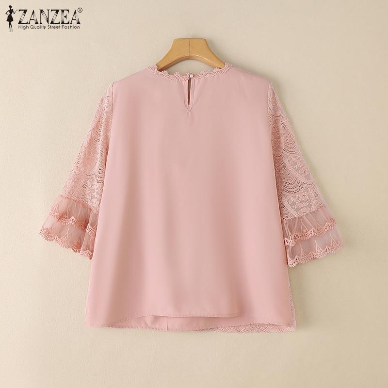 ZANZEA Women Casual Flare 3/4 Sleeve Elegant Lace Patchwork Blouse