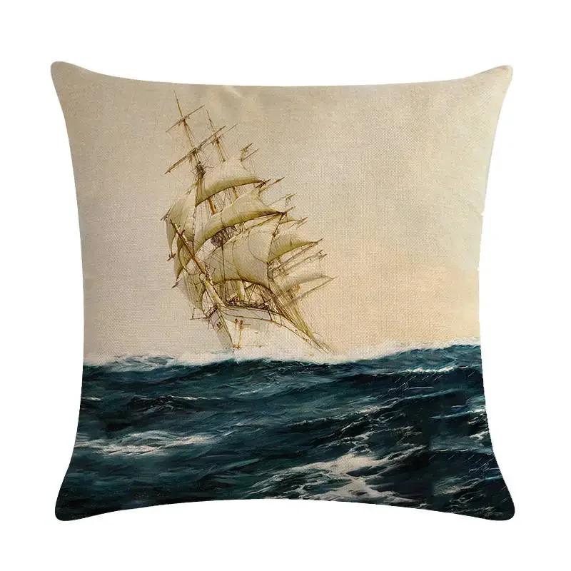 Home Decor Sailing Ships: Vintage Maritime Pillow Covers Pattern Cushion Cover Suitable For Sofa Bedroom Car Pillow Cover