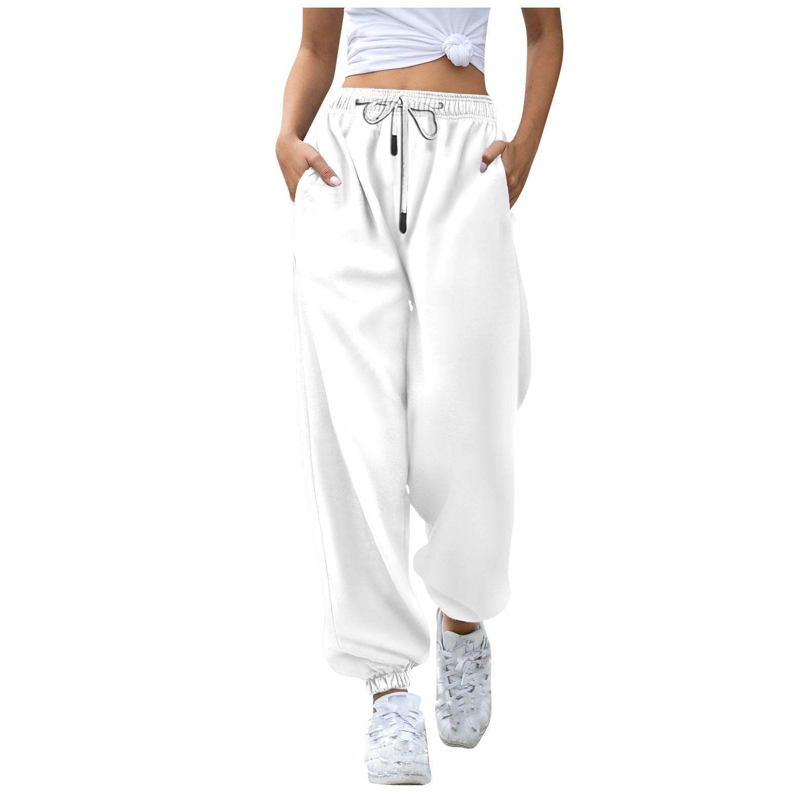

Женские модные однотонные повседневные брюки с эластичной резинкой на талии и шнурком M белый