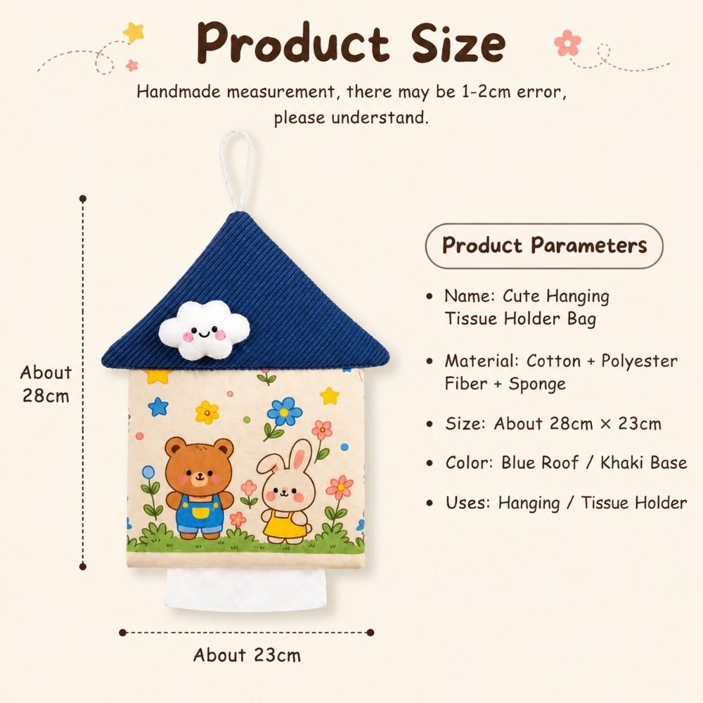 Hanging Type Tissue Box Cover Portable Design Tissue Storage Bag Kawaii Paper Towel Holder Car