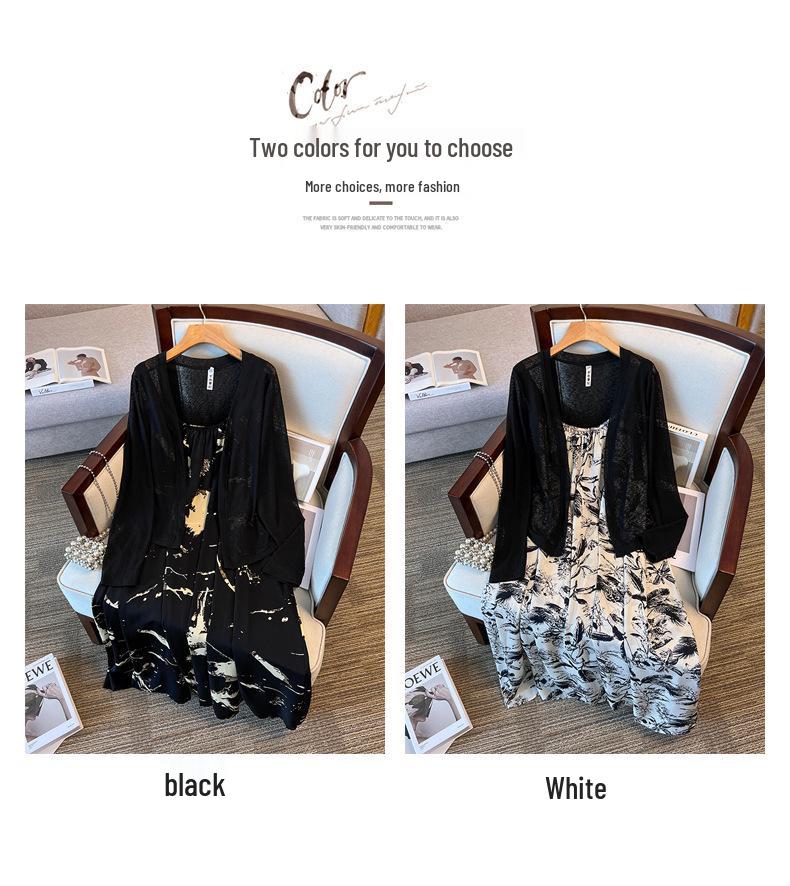 Elegant Floral Two-Piece Summer Dress for Plus Size Women - Pear-Shaped Slimming Camisole Set