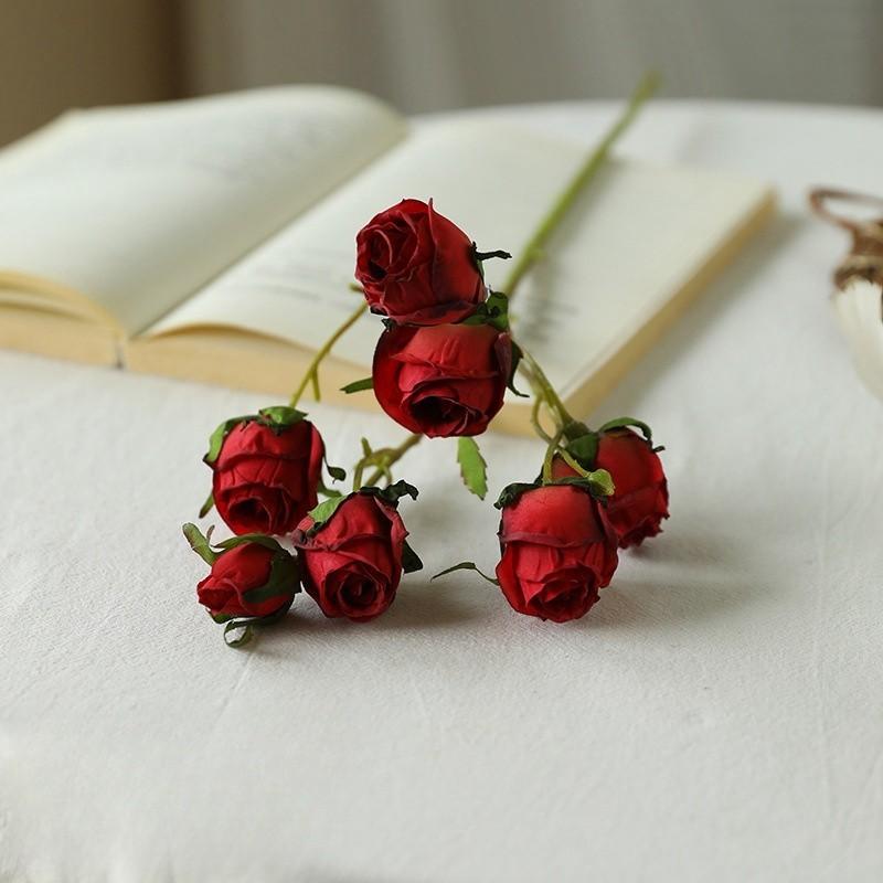 Решетчатый край 7-головая роза имитация цветка европейский ретро украшение для дома искусственный цветок свадьба обожженный край имитация сухоцвета роза красный