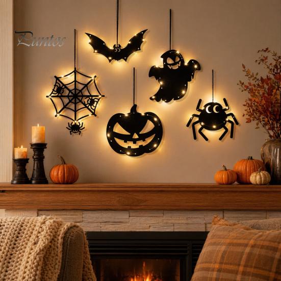 Outdoor Halloween Accessories Pumpkin Hanging Decor, Non-Woven Ghost Ornament with Light String, Spooky Decorations Door Wall Decor for Party