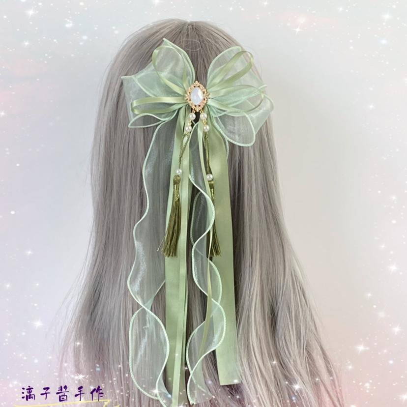 Green Yellow Lace Hairpin Fairy Hair Accessories Bow Hair ClipSummer Versatile Lolita Top Hat
