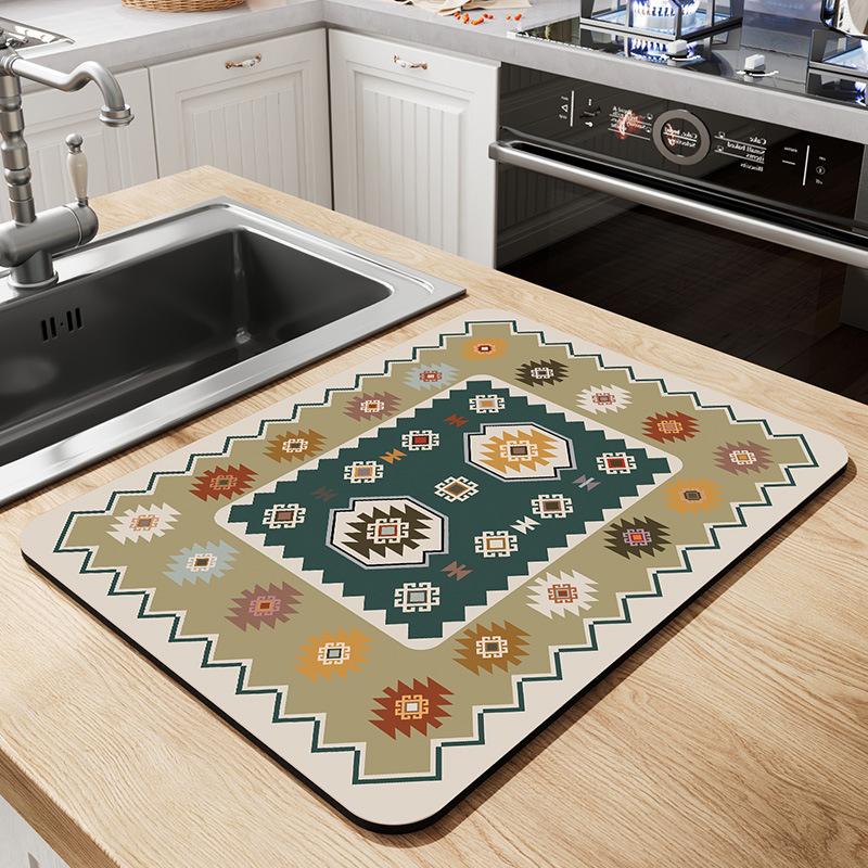 Kitchen Countertop Drain Mat Coaster Dish Mat Diatom Mud Absorbent Oil-Proof Mat Bar Insulation Mat Leave-In