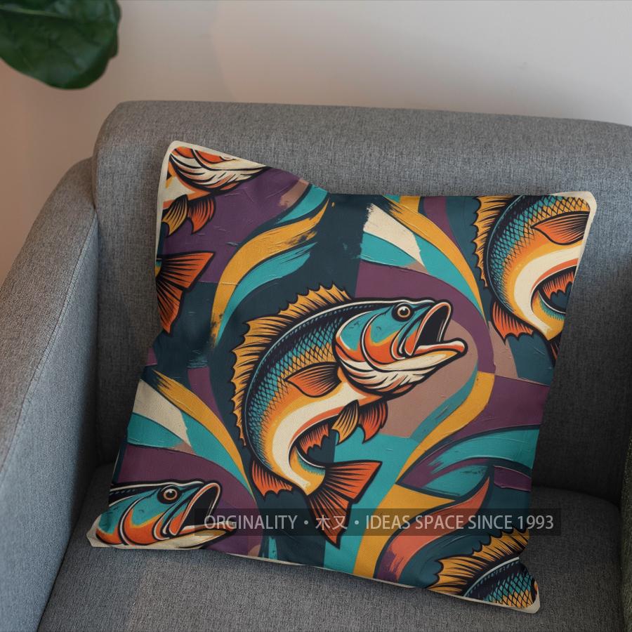 2D Colorful Fish Pattern Throw Pillow For Home Pattern Cushion Cover Suitable For Sofa Bedroom Car Pillow Cover