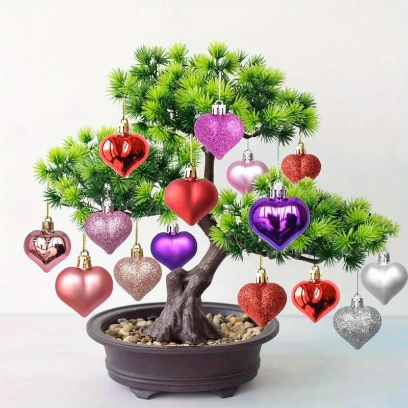 Heart-Shaped Multi-Finish Ornaments Perfect for Christmas Tree Decor Home Window Hanging Birthday Celebrations Festive Baubles