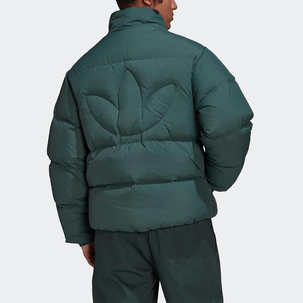 Adidas Originals Trefoil Solid Logo Print Zip-Up Collar Down Jacket Men Outerwear Green HL9199