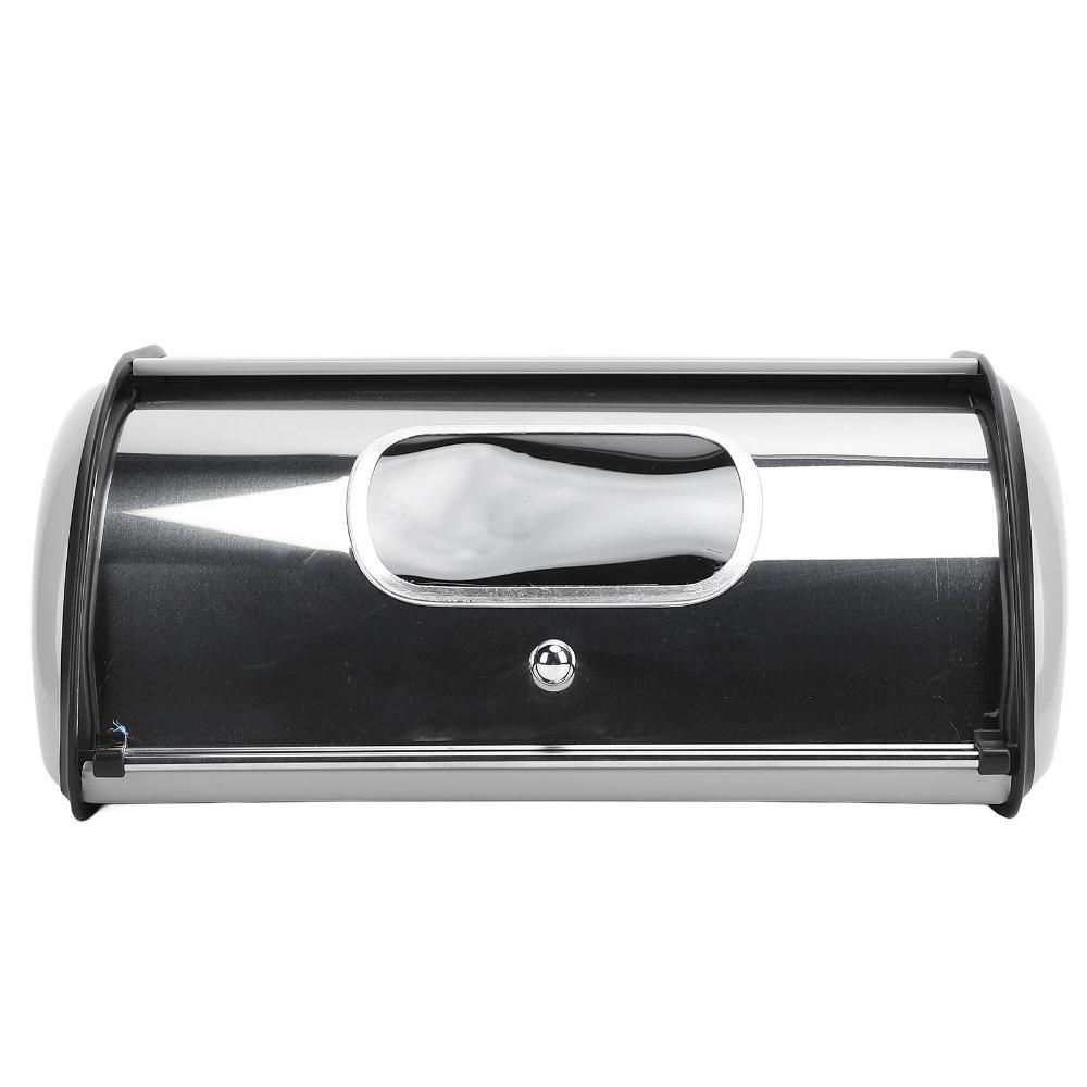 Grey Bread Storage Container Stainless Steel Metal Bread Bin Roll Top Bread Box  Kitchen Countertop