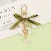 Lily of The Valley Flower Leather Keychain for Women Korean Fashion Sweet Key Chains Green Sweet Cute Bag Pendant Accessories