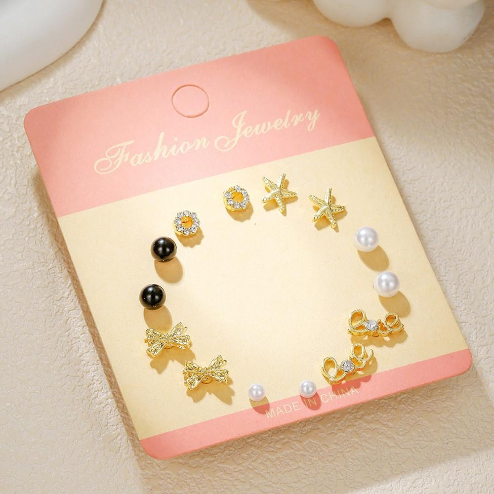 Titanium Steel One-week Stud Earrings 1 Combination Korean Fringed Bow Ins Versatile Cute Earrings for Women