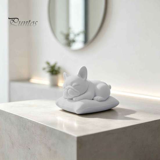 White Bulldog Model for Painting Sleeping French Figurine, 3D Printed Small Dog Statue, Cute PLA Animal Sculpture Home, Office, Desktop, Car Dashboard