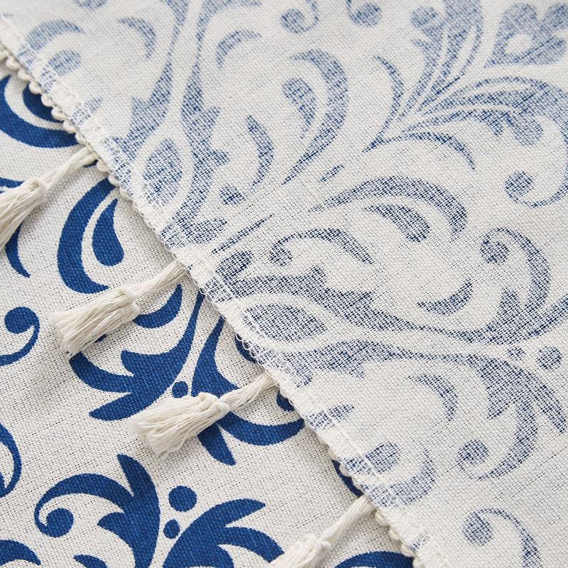 Vintage Blue and White Porcelain Cotton Linen Curtains Semi-Blackout Curtains Kitchen Rod-Through Printed Door Curtains