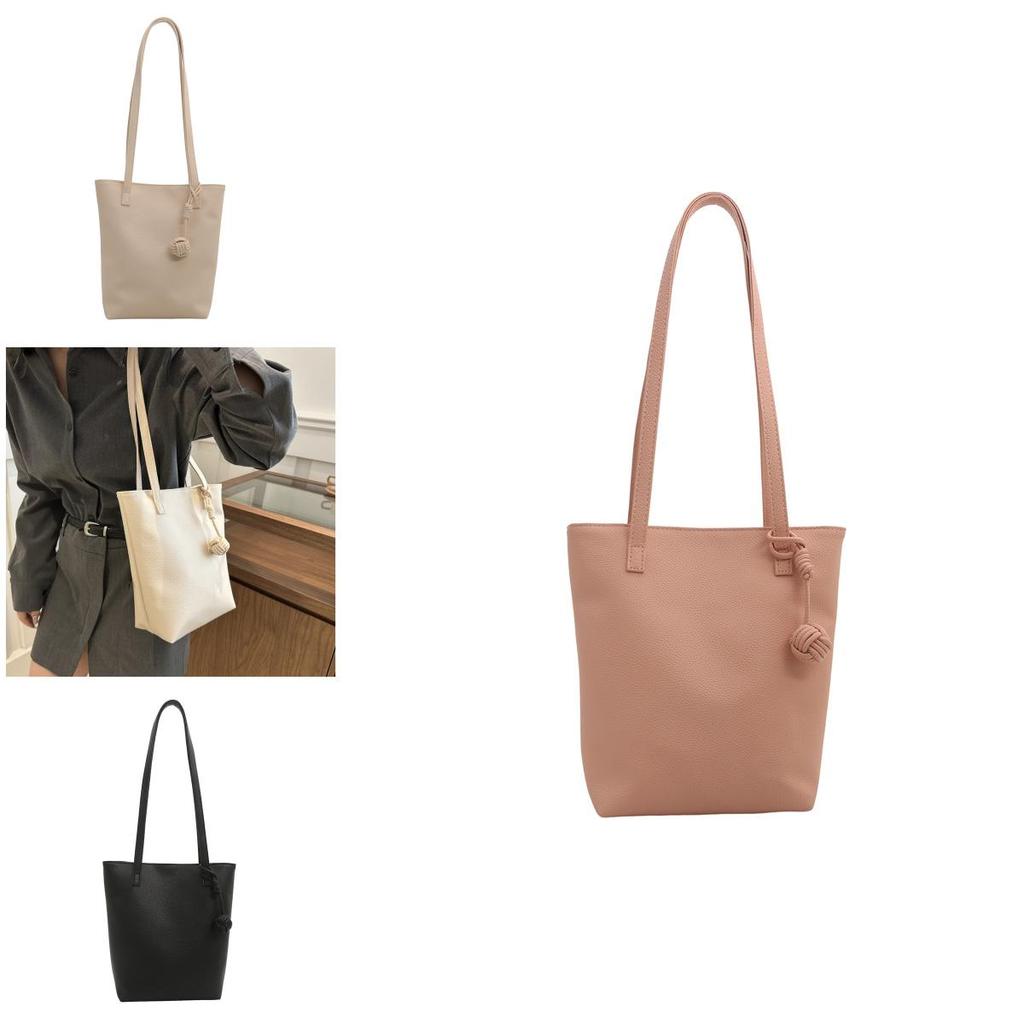 Street Style Pu Bucket Shoulder Bag With Contrast Stitching And Double Straps For Casual Outings