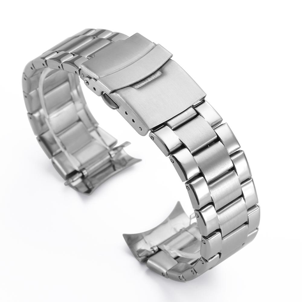 20mm 22mm 24mm Stainless Steel Watch Band Flat Interface Bracelet with Folding Buckle Universal Replacement Metal Watch Strap