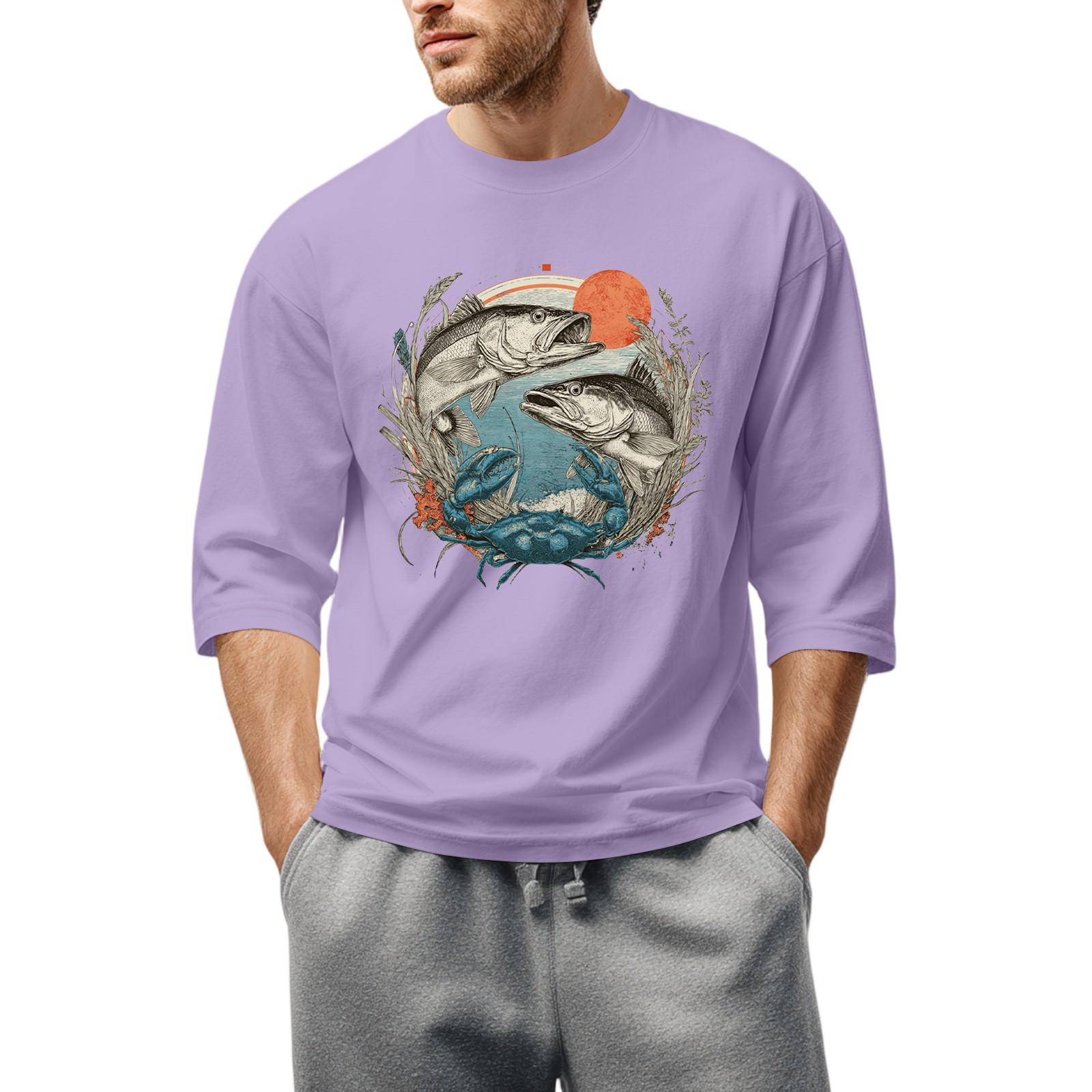 

Men S Round Neck Three-Quarters Sleeve Top Casual Fashion T-Shirt XXL фіолетовий
