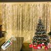 Christmas Curtain LED String Lights Garland Festival 8 Modes USB Remote Control Holiday Wedding Fairy Lights for Bedroom Decor