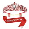 49MD 2pcs Birthday Party Crystal Tiaras and Sash Set for Women Fashion Hair Accessory
