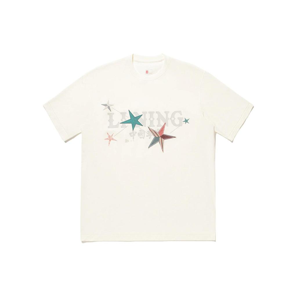 Li-Ning Star Print Casual Crew Neck T-Shirt Men Tops Off-White AHSU265-1