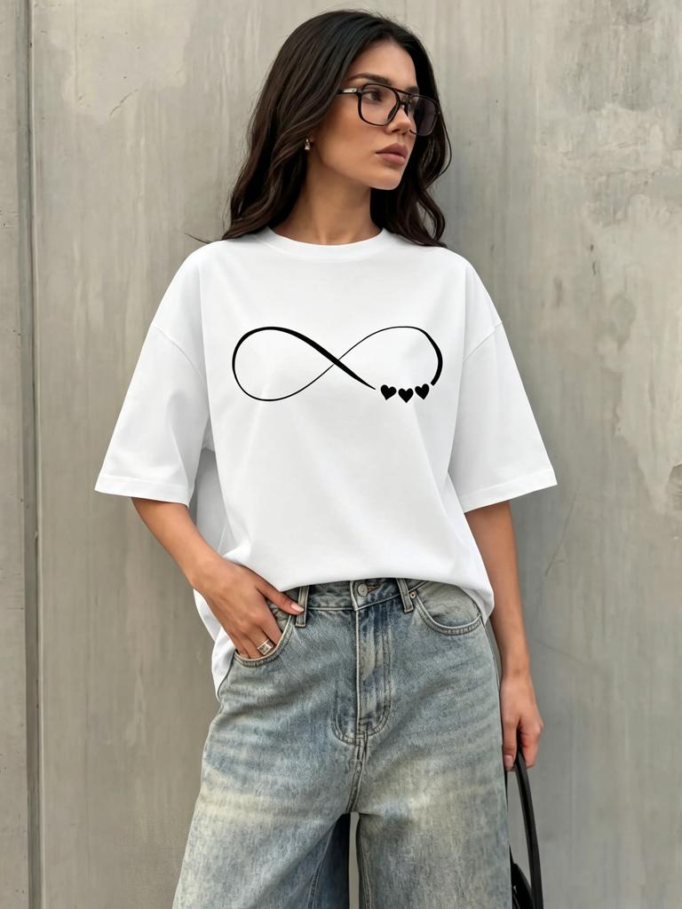 2026 Summer Unisexs Tshirt With Infinity Print Stylish Loose Minimalist Tee Trendy Streetwear Top