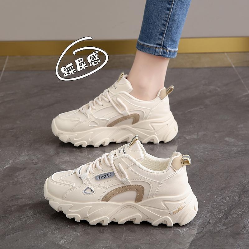 Dad shoes leather surface spring and summer new sports shoes student lightweight soft-soled running shoes