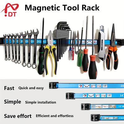 8"/12"/18"/24 Heavy Duty Magnetic Tool Rack with Blue Label Slots and Tool Holders - Garage Storage System, Easy To Assemble