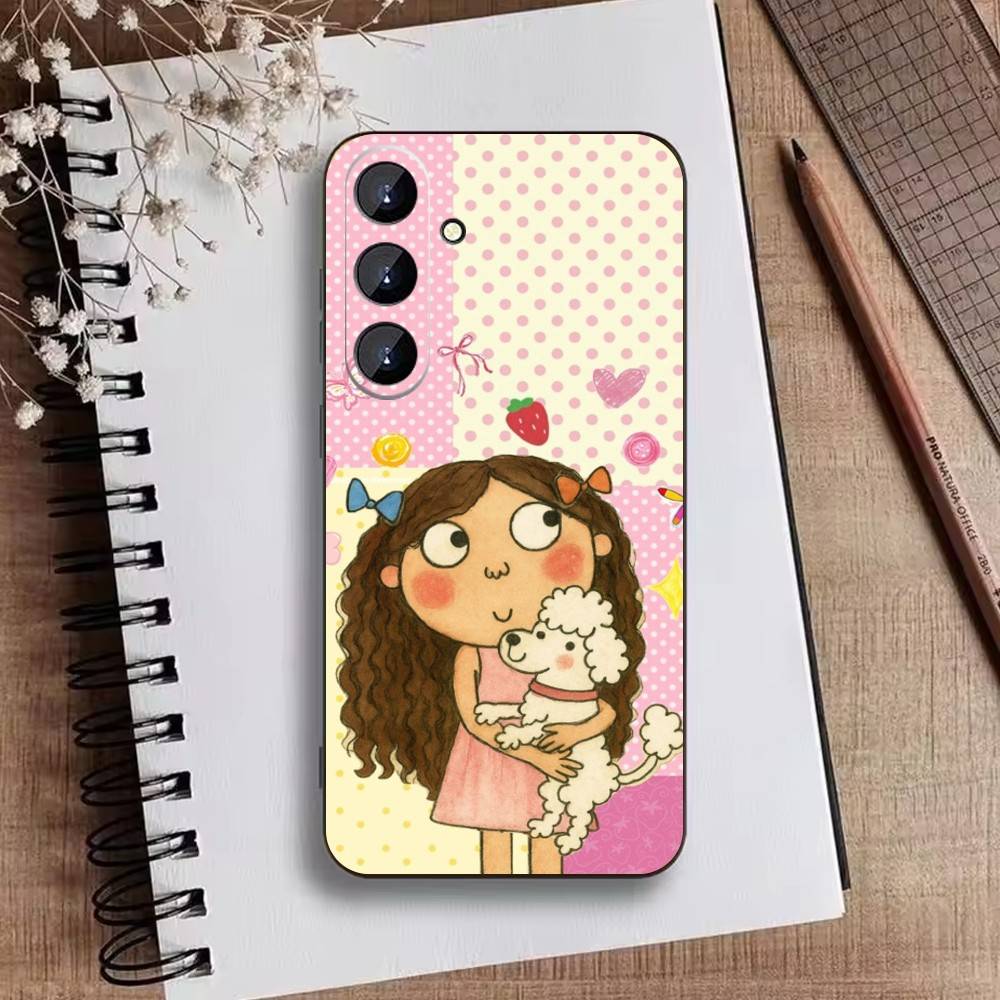 L-Cutting-Fabric Charlie and Lola Cartoon Phone Case For Samsung Galaxy A73,A21s,A22,A31,A52,A53,A71,A41Soft Black Shell