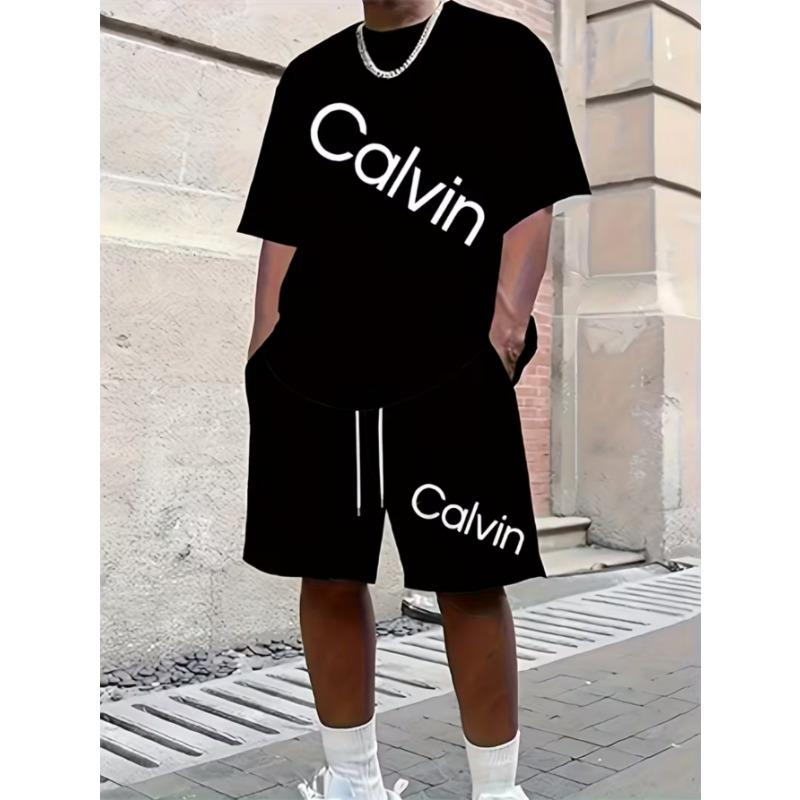 Urban street fashion trend men's round neck short sleeved shorts set, outdoor simple casual and comfortable