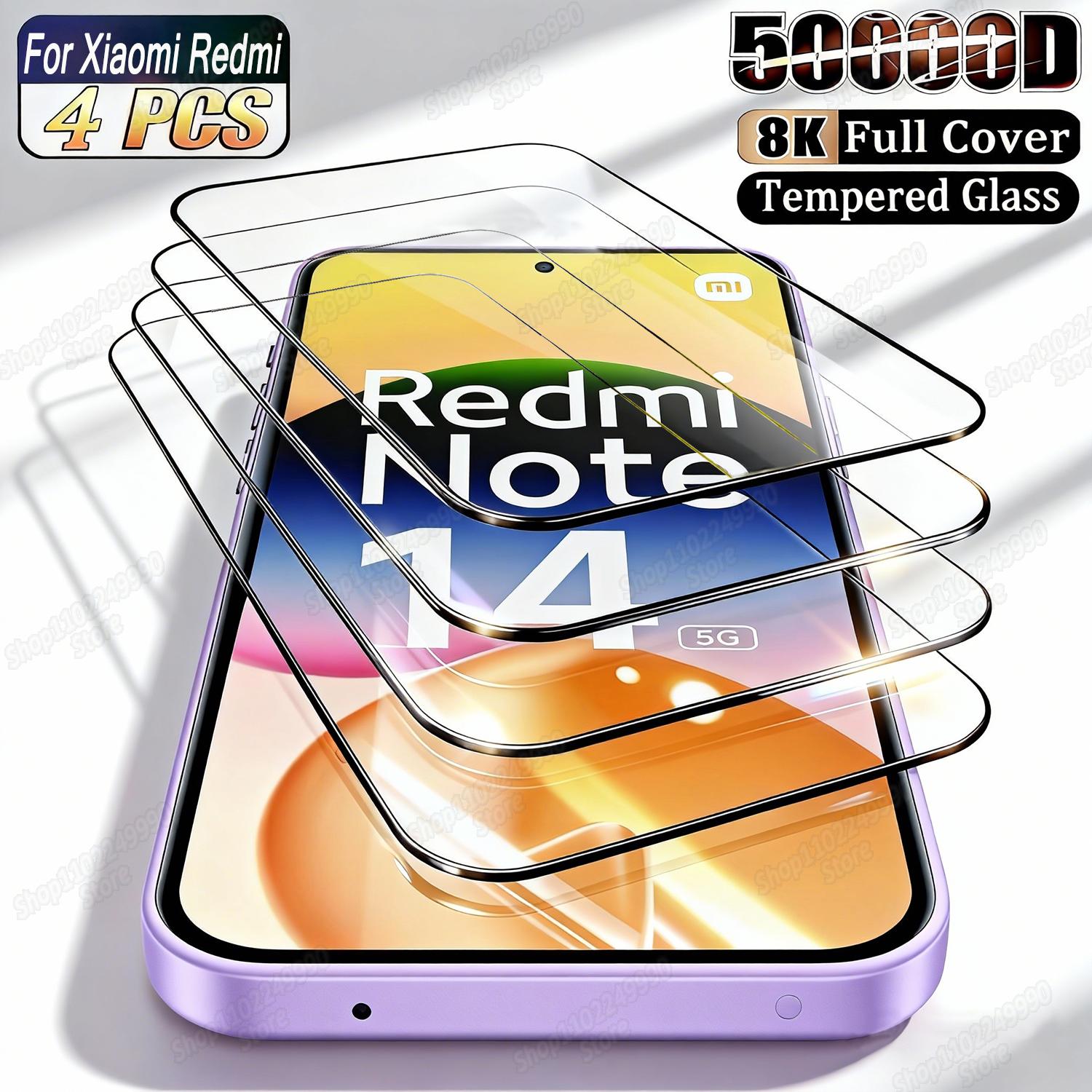 

4PCS Full Cover Tempered Glass for Xiaomi Redmi Note 14 13 12 11 10 9 Pro Plus Screen Protector Redmi Note Glass Tempered glass&Redmi Note 13 Pro 4G