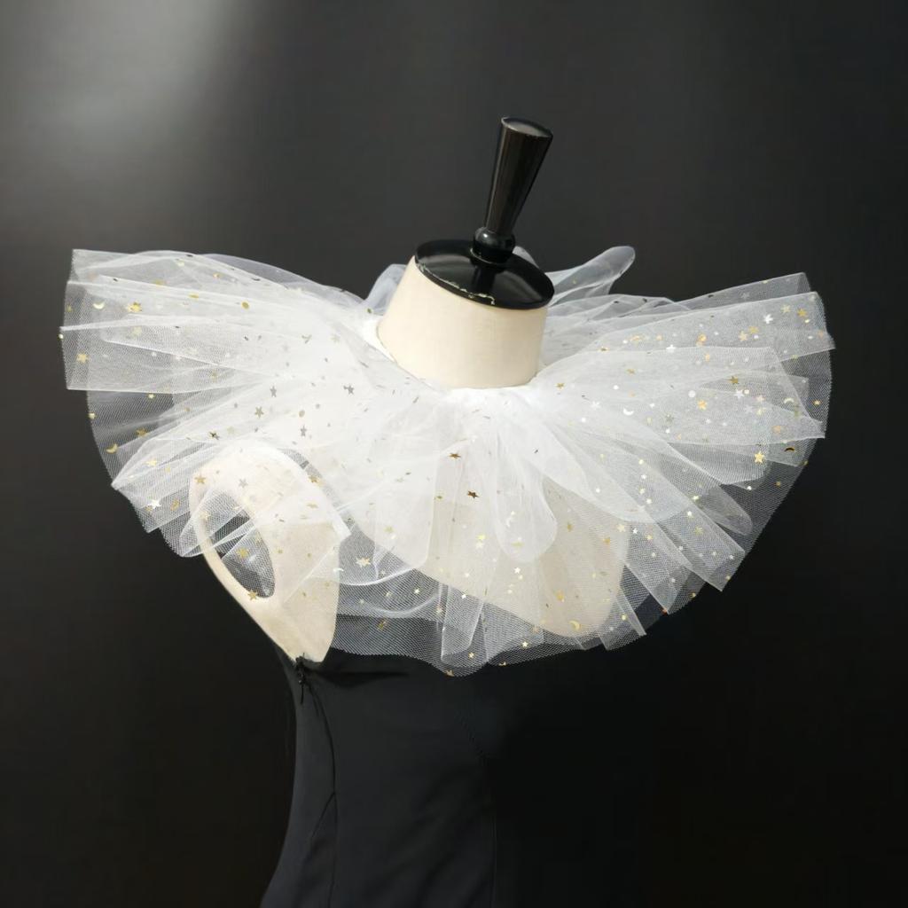 Perfect Match Halloween Mesh Stand Fake Collars Women Pleated Ruffles False Collars Shirt Dress Wedding Party Neck Ruff Scarf Neck Shawl
