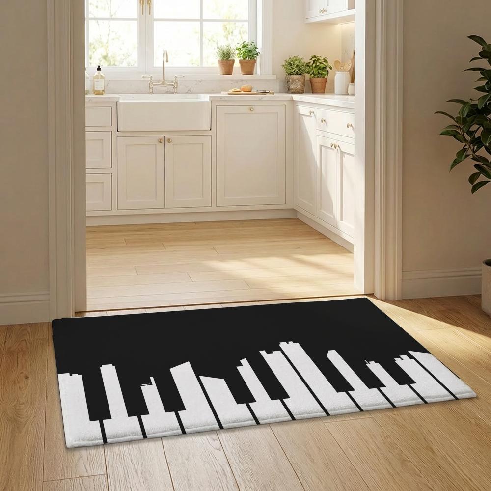Music Note Piano Pattern Floor Mat Flannel Door Mat Non-Slip Bedroom Living Room Home Decor