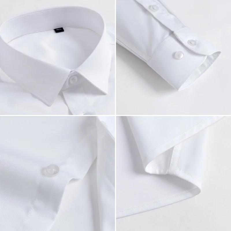 Men Social Shirt Bamboo Fiber Long Sleeve Anti-wrinkle Non-ironing Slim Fashion Casual Business Office White Blue Shirt