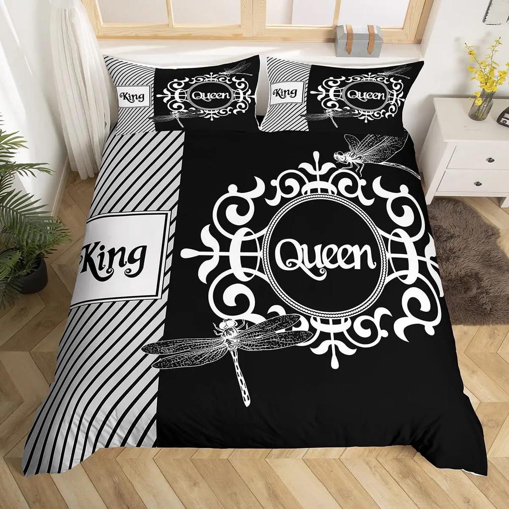 Black And White Duvet Cover Set King And Queen Bedding Set For Couple Romantic Valentine's Day Presents Polyester Duvet Cover