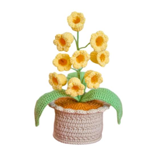 Konvalinková lampa Háčkovaná umělá květina Noční světlo Ručně vyráběná pokojová rostlina Stolní lampa pro ženy Manželku Přítelkyni Narozeniny Vánoce Valentýn