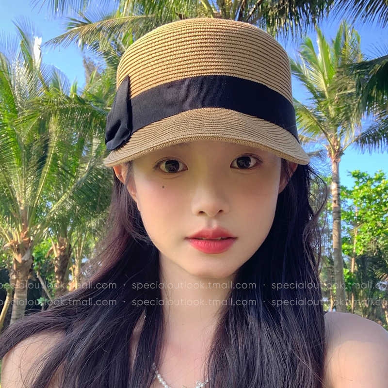 Hat Women's Summer Bow Straw Hat Shade Sunscreen Hat Summer Outdoor Sun Hat Advanced Sense