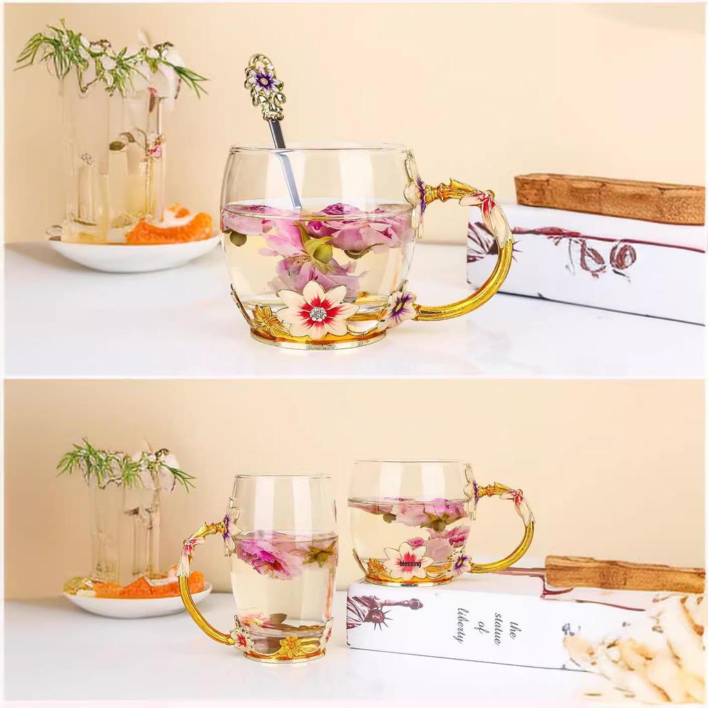 Daisy Enamel Flower Tea Cup - Heat-Resistant Crystal Glass for Home, Office, or Festival Gift