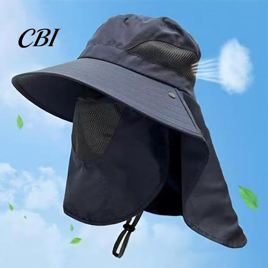Fishing Bucket Hat Breathable Mesh Hat, 360-Degree Sunshade Fisherman with Detachable Face Sun Guard And Neck Flap, Adjustable Drawstring Outdoor