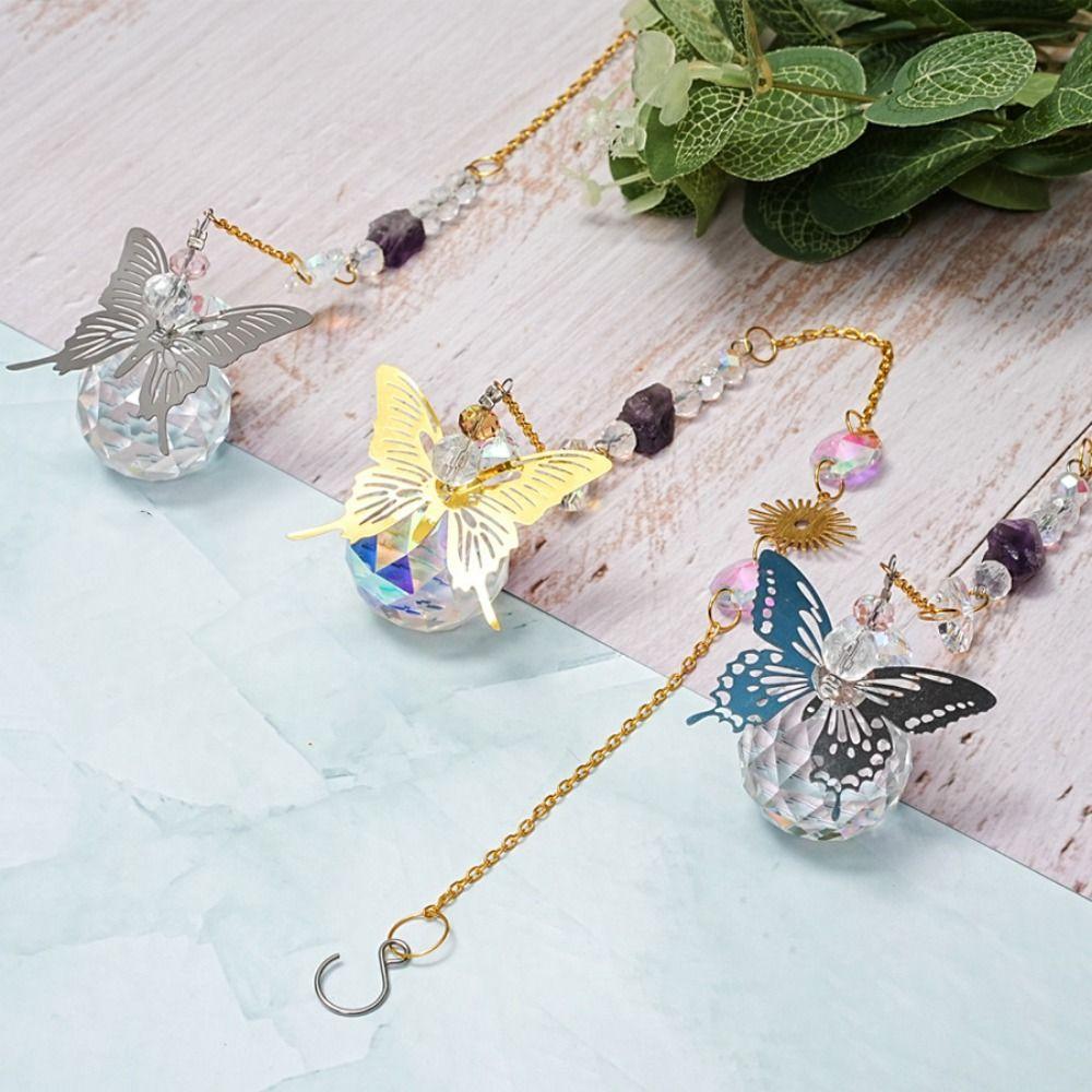 

Handmade Butterfly Prism Pendant Unique Window Hanging Suncatchers Crystal Wind Chime Home Style A