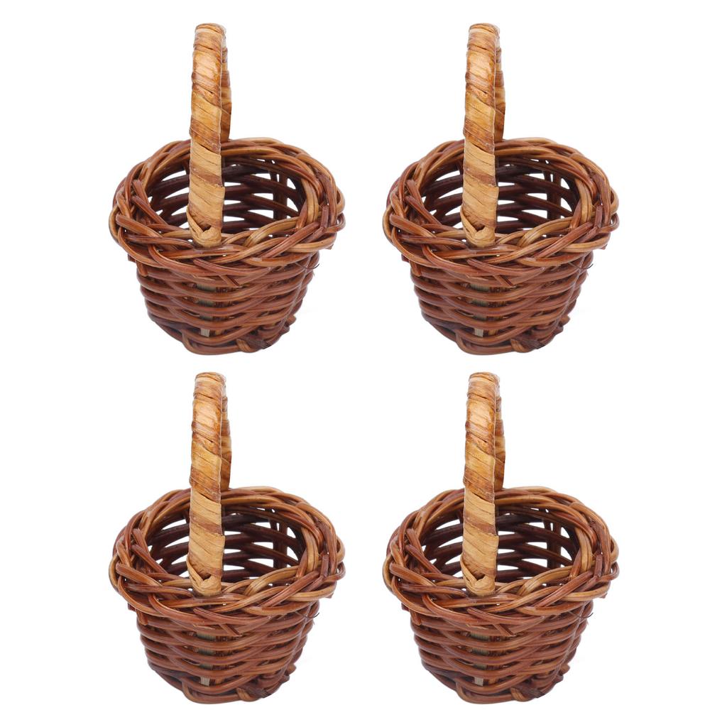4 buc Coș de depozitare pentru păpuși Mini 1:Coș Rattan Împletit Manual pentru Legume Fructe Jucării pentru Copii