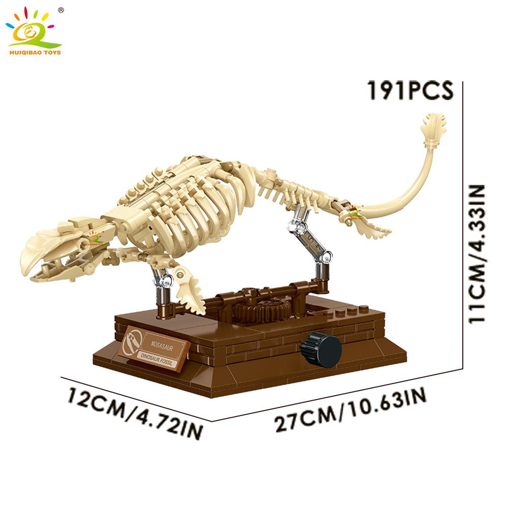 HUIQIBAO Dinosaurierskelett Fossil Modell Bausteine Triceratops Velociraptor Dino Jurassic Serie Steine für Kinder Spielzeug