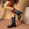 High heel thick heel embroidered medium tube Martin boots women's autumn and winter new thick-soled waterproof table spring and autumn single boots