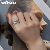 WOSTU 925 Sterling Silver Embracing Bear Opening Ring Blue Heart Crystal Statement Rings Original Jewelry Party Anniversary Gift