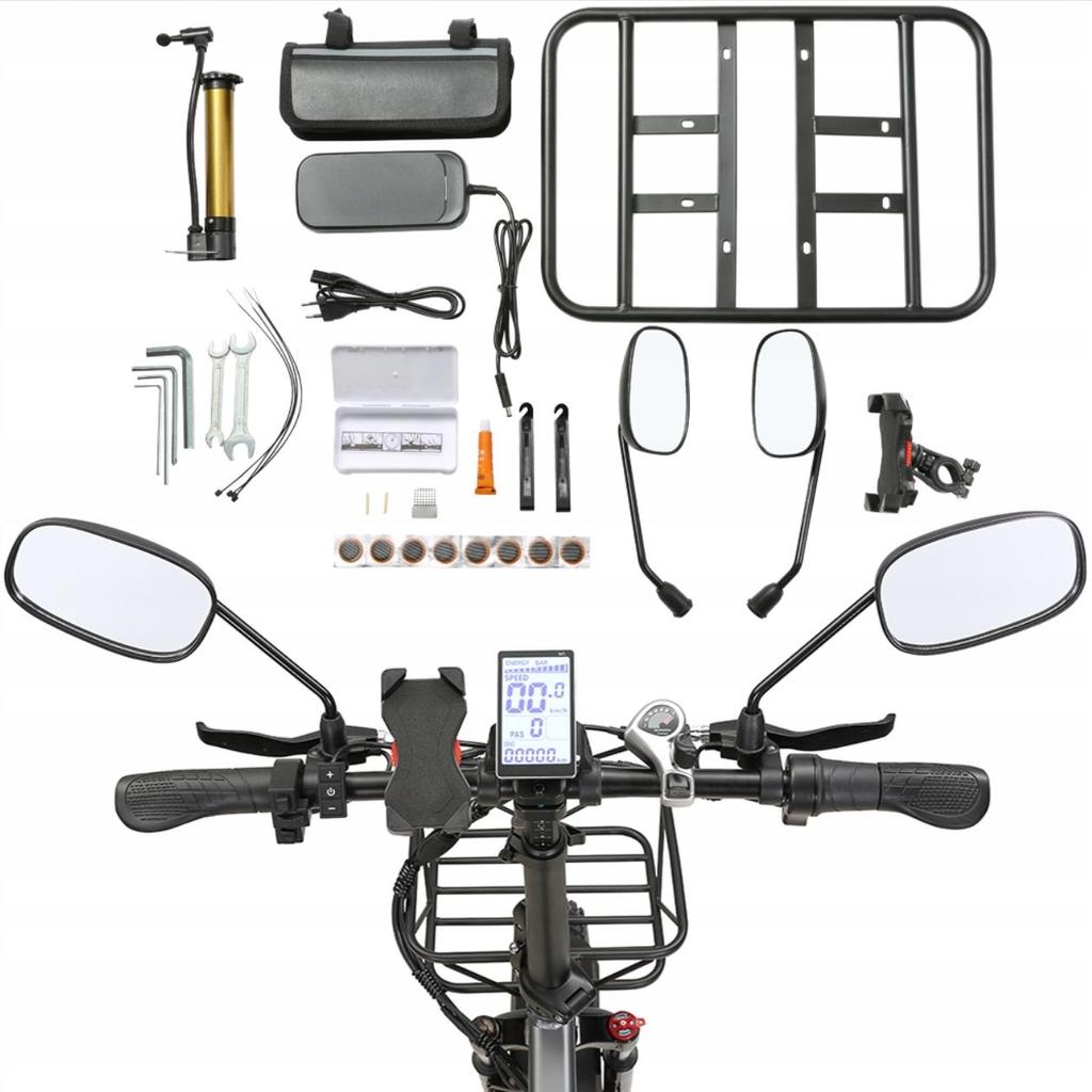 Bicicleta Eléctrica Fat Plegable SINOHON AW20, Autonomía Máxima 120KM, Velocidad Máxima 45KM/H, Doble Suspensión, Frenos Hidráulicos, Ruedas de 20'', Ebike Todoterreno con Cesta de Almacenamiento
